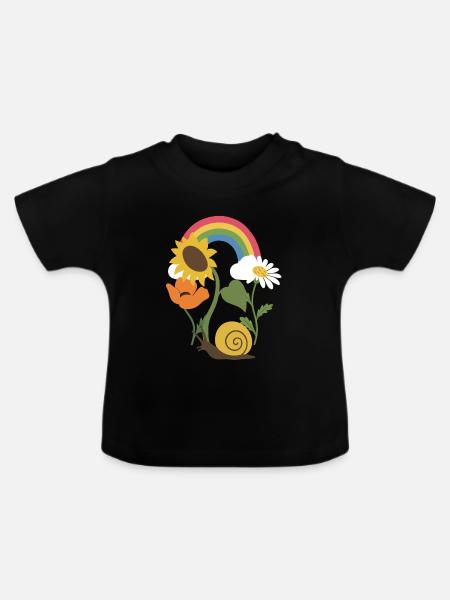Sonnenblume · Schnecke · Blumen · Mohn - Baby Bio-T-Shirt mit Rundhals - Schwarz