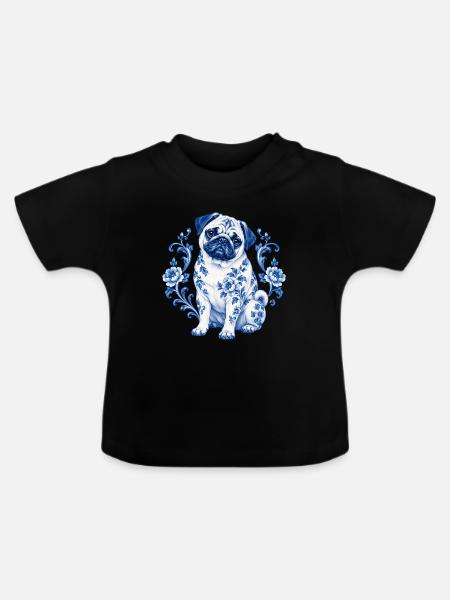 Mops Hund süßer Mops niedlicher Mops - Baby Bio-T-Shirt mit Rundhals - Schwarz