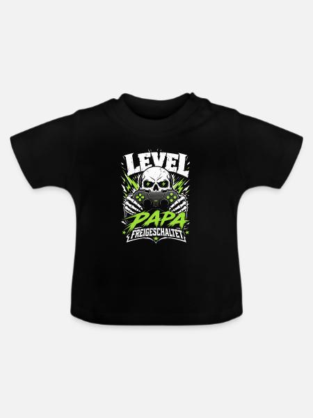 Level Vater freigeschaltet Papa - Baby Bio-T-Shirt mit Rundhals - Schwarz