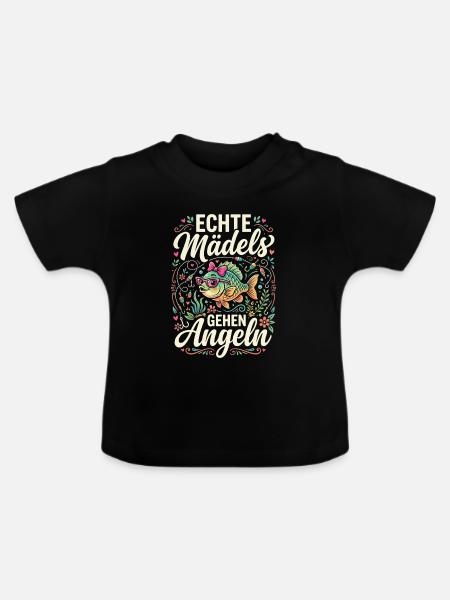 Echte Mädels Gehen Angeln - Baby Bio-T-Shirt mit Rundhals - Schwarz