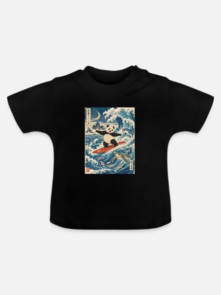 Panda, Surfen, Japanisch, Surfer, Pandabär - Baby Bio-T-Shirt mit Rundhals - Schwarz