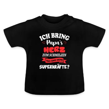 Papa Herz zum schmelzen Superkräfte Babysprüche - Baby Bio-T-Shirt mit Rundhals - Schwarz - Vorne