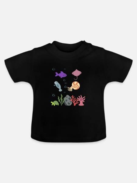 Fisch Unterwasser Kinder Rochen - Baby Bio-T-Shirt mit Rundhals - Schwarz