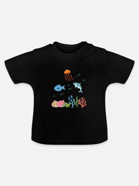 Qualle Unterwasser Kinder Fisch Delfin - Baby Bio-T-Shirt mit Rundhals - Schwarz
