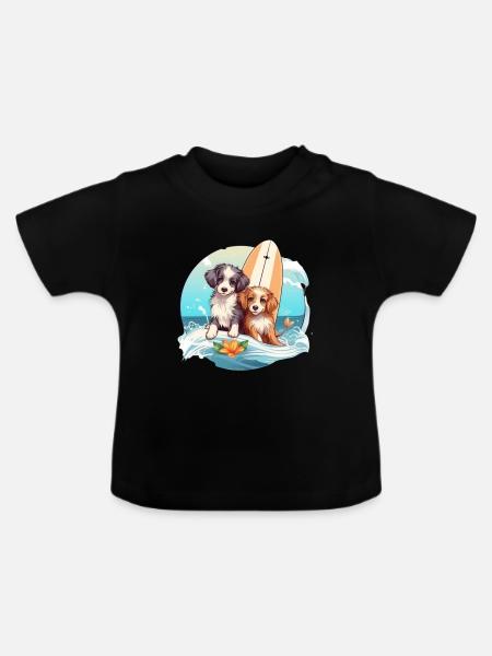 Zwei Surfhunde - Baby Bio-T-Shirt mit Rundhals - Schwarz