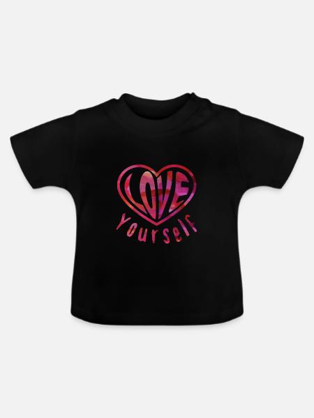 Love Yourself - Herz - Baby Bio-T-Shirt mit Rundhals - Schwarz