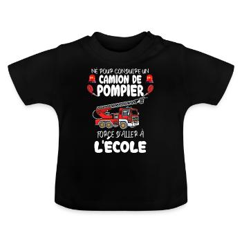 Camion de pompier Citation Humour Garçons - T-shirt bio col rond Bébé - noir - Devant