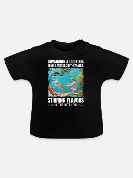 Schwimmen und Kochen - Baby Bio-T-Shirt mit Rundhals - Schwarz