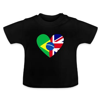 Flaggenherz Brasil Great Britain Flag - Baby Bio-T-Shirt mit Rundhals - Schwarz - Vorne