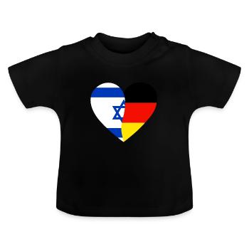 Israel Germany Flag Heart - Baby Organic T-Shirt with Round Neck - black - Front