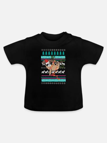 cadeau de noël pull paresseux - T-shirt bio col rond Bébé - noir