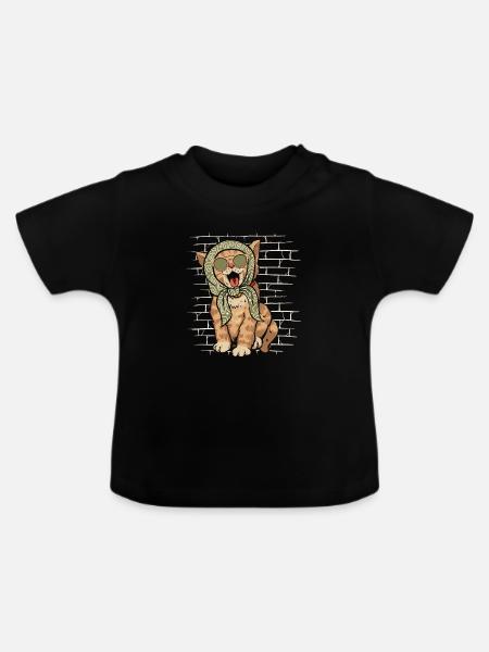 Katze Sonnenbrillenschal - Baby Bio-T-Shirt mit Rundhals - Schwarz