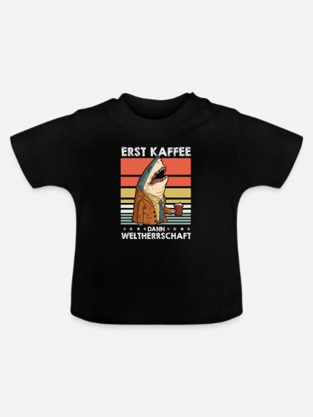 Haifisch Kaffee - Baby Bio-T-Shirt mit Rundhals - Schwarz