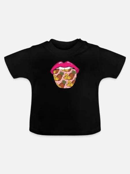 Ananas Zunge - Baby Bio-T-Shirt mit Rundhals - Schwarz