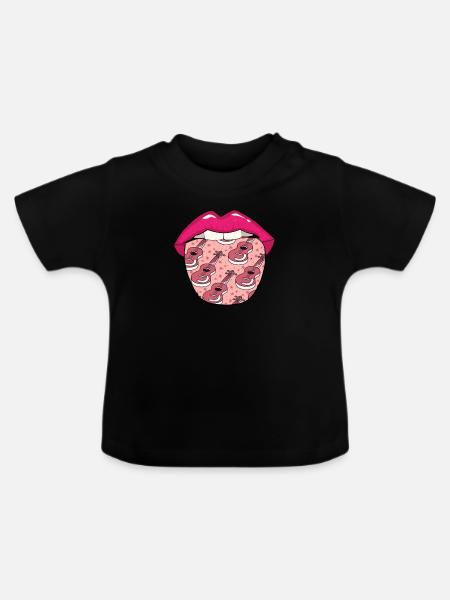 Akustikgitarre Lippen - Baby Bio-T-Shirt mit Rundhals - Schwarz