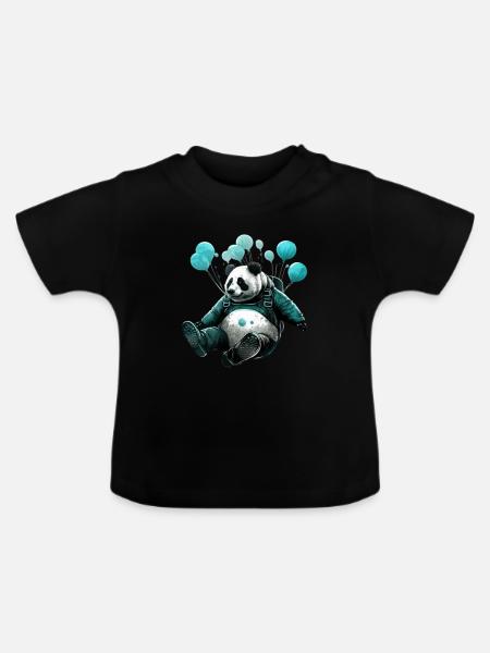 Fallschirmspringen Panda - Baby Bio-T-Shirt mit Rundhals - Schwarz