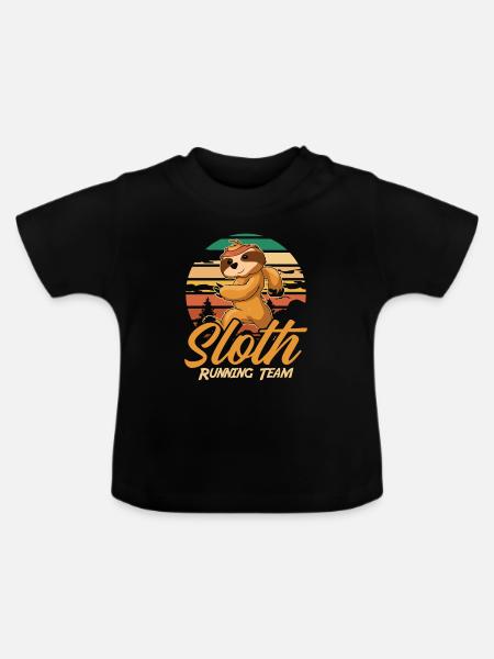Faultier Niedlich Faultier Läuft - Baby Bio-T-Shirt mit Rundhals - Schwarz