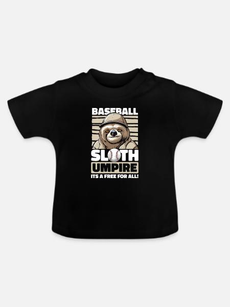 Faultier Witzig Faultier Baseball - Baby Bio-T-Shirt mit Rundhals - Schwarz