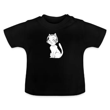 K Pop Kpop Korean Pop Cat - Baby Organic T-Shirt with Round Neck - black - Front