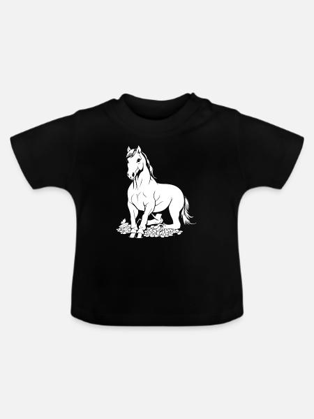 Pferd Reitsport - Baby Bio-T-Shirt mit Rundhals - Schwarz