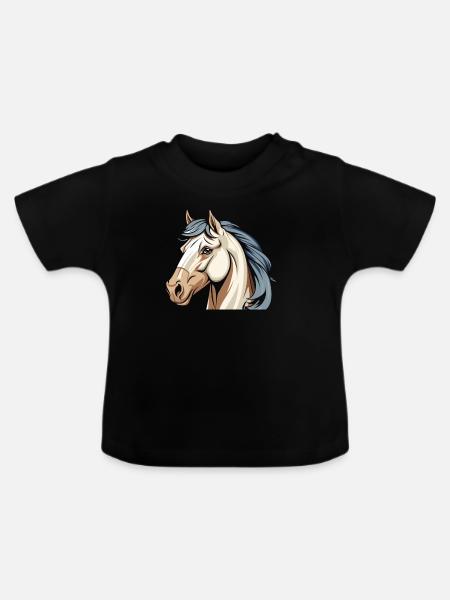 Pferd Reitsport Kopf - Baby Bio-T-Shirt mit Rundhals - Schwarz
