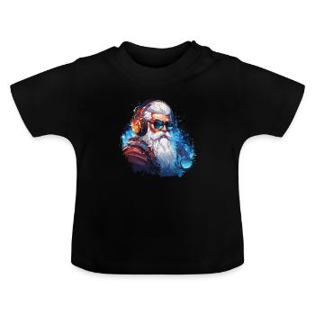 Future Santa Claus Headphones - Baby Bio-T-Shirt mit Rundhals - Schwarz - Vorne