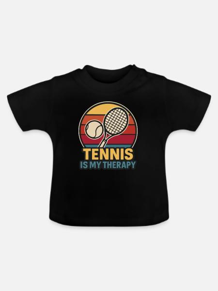 Tennis is mijn therapie – retrostijl - Baby biologisch T-shirt met ronde hals - zwart