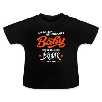 Glückliches Baby Bester Bruder Best Brother Happy - Baby Bio-T-Shirt mit Rundhals - Schwarz - Vorne
