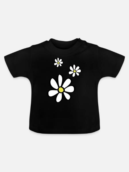 Blümchen - Baby Bio-T-Shirt mit Rundhals - Schwarz