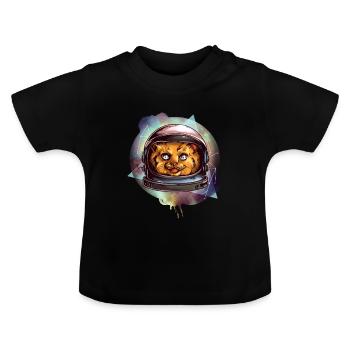 Chat de l'espace - T-shirt bio col rond Bébé - noir - Devant