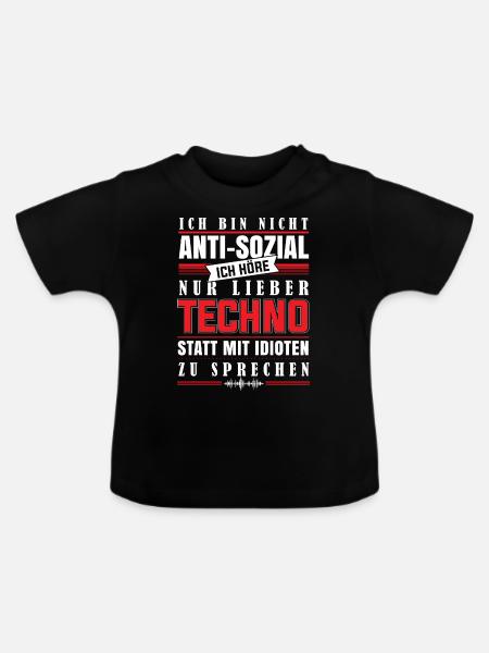 techno - Ich höre Techno - Baby Bio-T-Shirt mit Rundhals - Schwarz