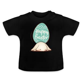 Sweet Easter Bunny with colorful egg and lettering - Baby Organic T-Shirt with Round Neck - black - Front