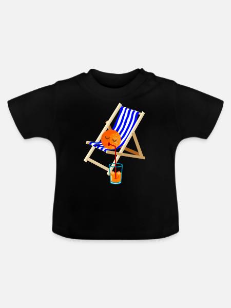 Orange im Liegestuhl - Baby Bio-T-Shirt mit Rundhals - Schwarz