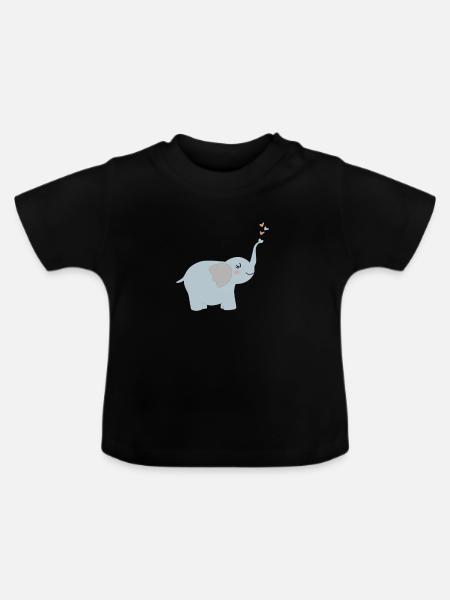 Süßer Elefant - Baby Bio-T-Shirt mit Rundhals - Schwarz