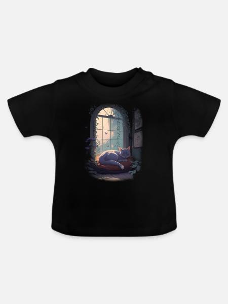 Schlafende Katze - Baby Bio-T-Shirt mit Rundhals - Schwarz