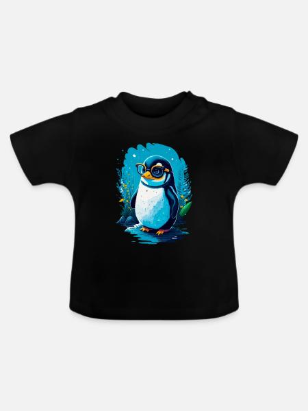 Niedlicher Pinguin - Baby Bio-T-Shirt mit Rundhals - Schwarz