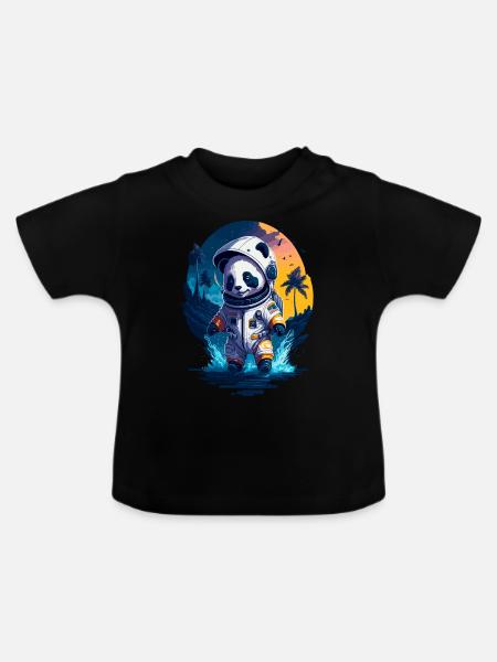 Niedlicher Panda-Astronaut - Baby Bio-T-Shirt mit Rundhals - Schwarz