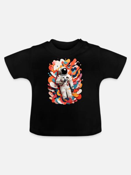 Bunte Astronauten Bild - Baby Bio-T-Shirt mit Rundhals - Schwarz