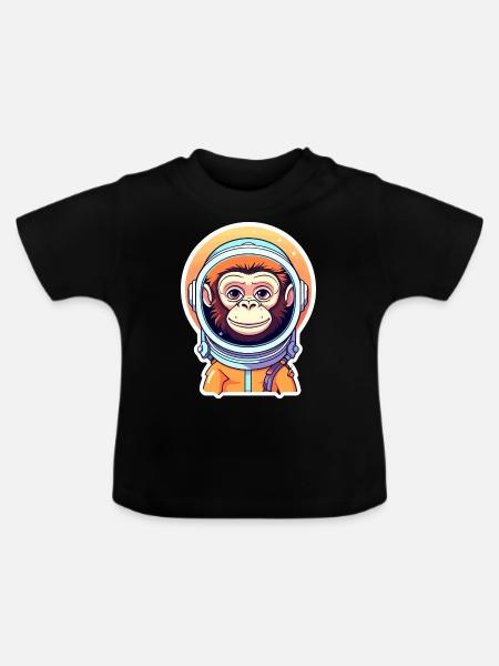 Affe Astronaut Illustration - Baby Bio-T-Shirt mit Rundhals - Schwarz