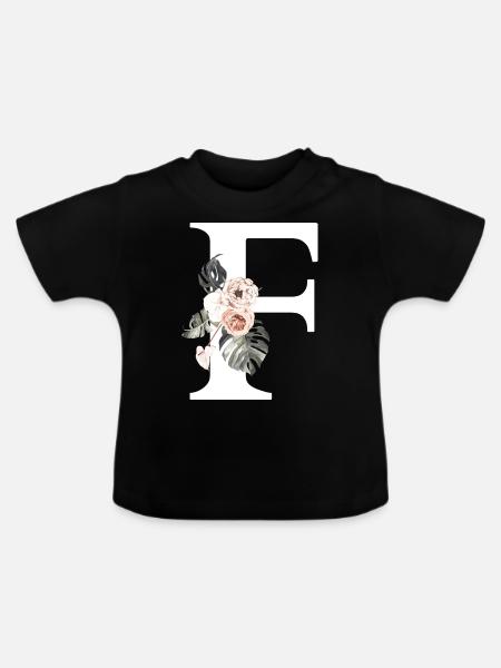 Tropischer Blumenbuchstabe f - Baby Bio-T-Shirt mit Rundhals - Schwarz