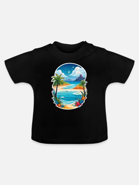 Strandurlaub Sonne Meer - Baby Bio-T-Shirt mit Rundhals - Schwarz