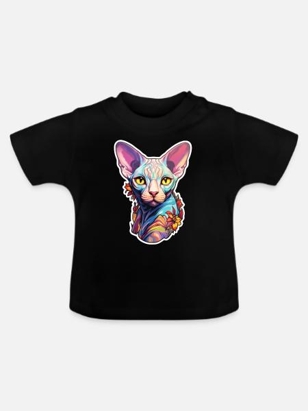 Sphynx-Katzenkopf - Baby Bio-T-Shirt mit Rundhals - Schwarz