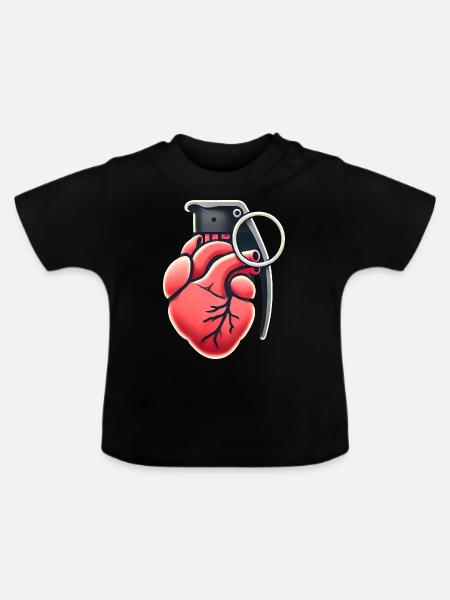 Explosive Herzgranate Design - Baby Bio-T-Shirt mit Rundhals - Schwarz