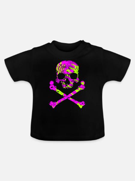 Totenkopf mit Knochen - Baby Bio-T-Shirt mit Rundhals - Schwarz