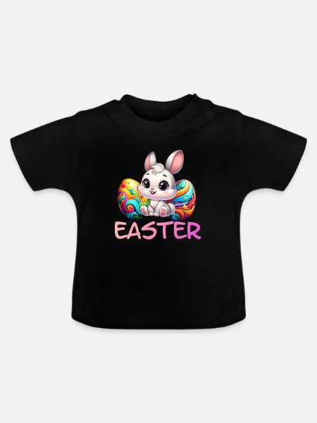 Osterhase mit Ostereiern - Baby Bio-T-Shirt mit Rundhals - Schwarz