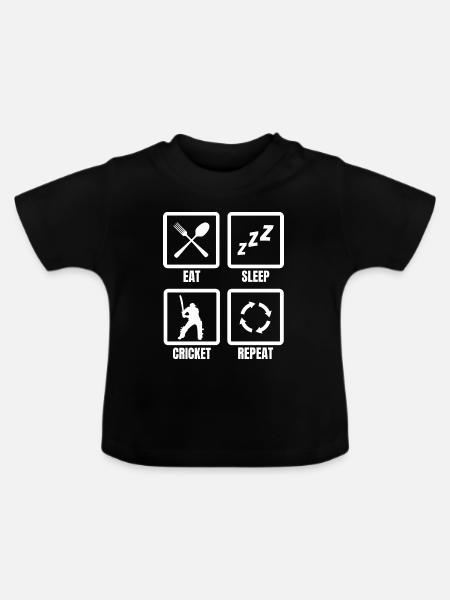 Eat Sleep Cricket Repeat - Baby Bio-T-Shirt mit Rundhals - Schwarz