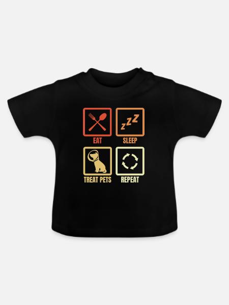 Essen Schlafen Tiere behandeln - Baby Bio-T-Shirt mit Rundhals - Schwarz