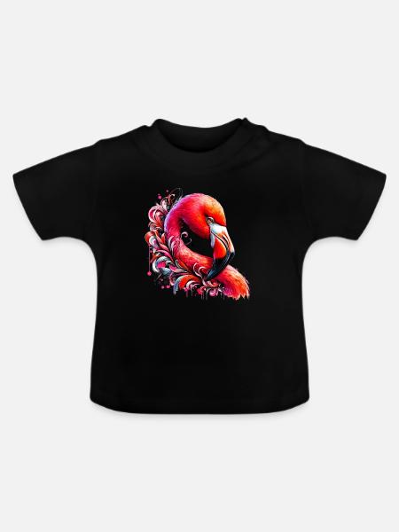 Flamingo - Baby Bio-T-Shirt mit Rundhals - Schwarz