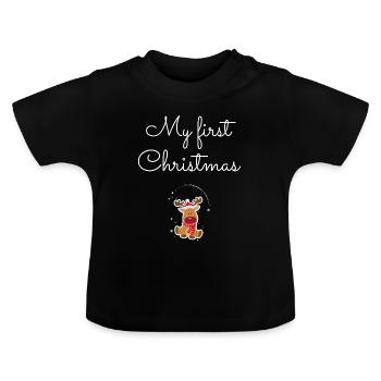 Mon premier renne de Noël - T-shirt bio col rond Bébé - noir - Devant