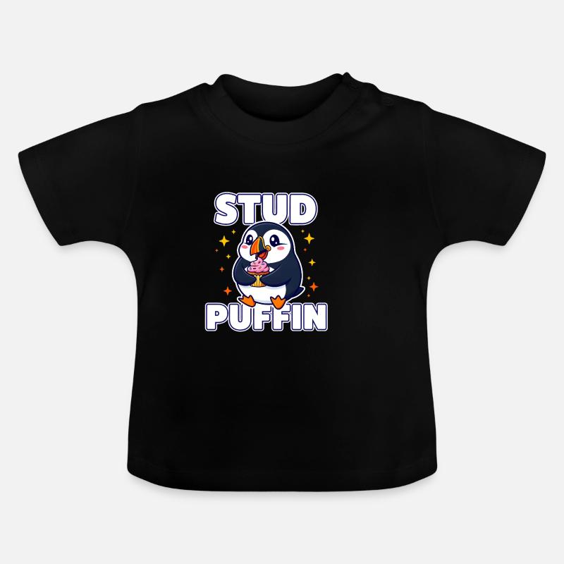 Jeu de mots avec Stud Puffin Cute Bird Cupcake - T-shirt bio col rond Bébé - noir